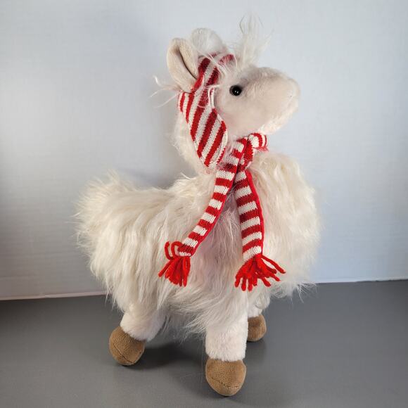 Pier 1 Imports White Llama Plush 12" with Red Hat & Scarf Holiday Decor - Picture 15 of 15